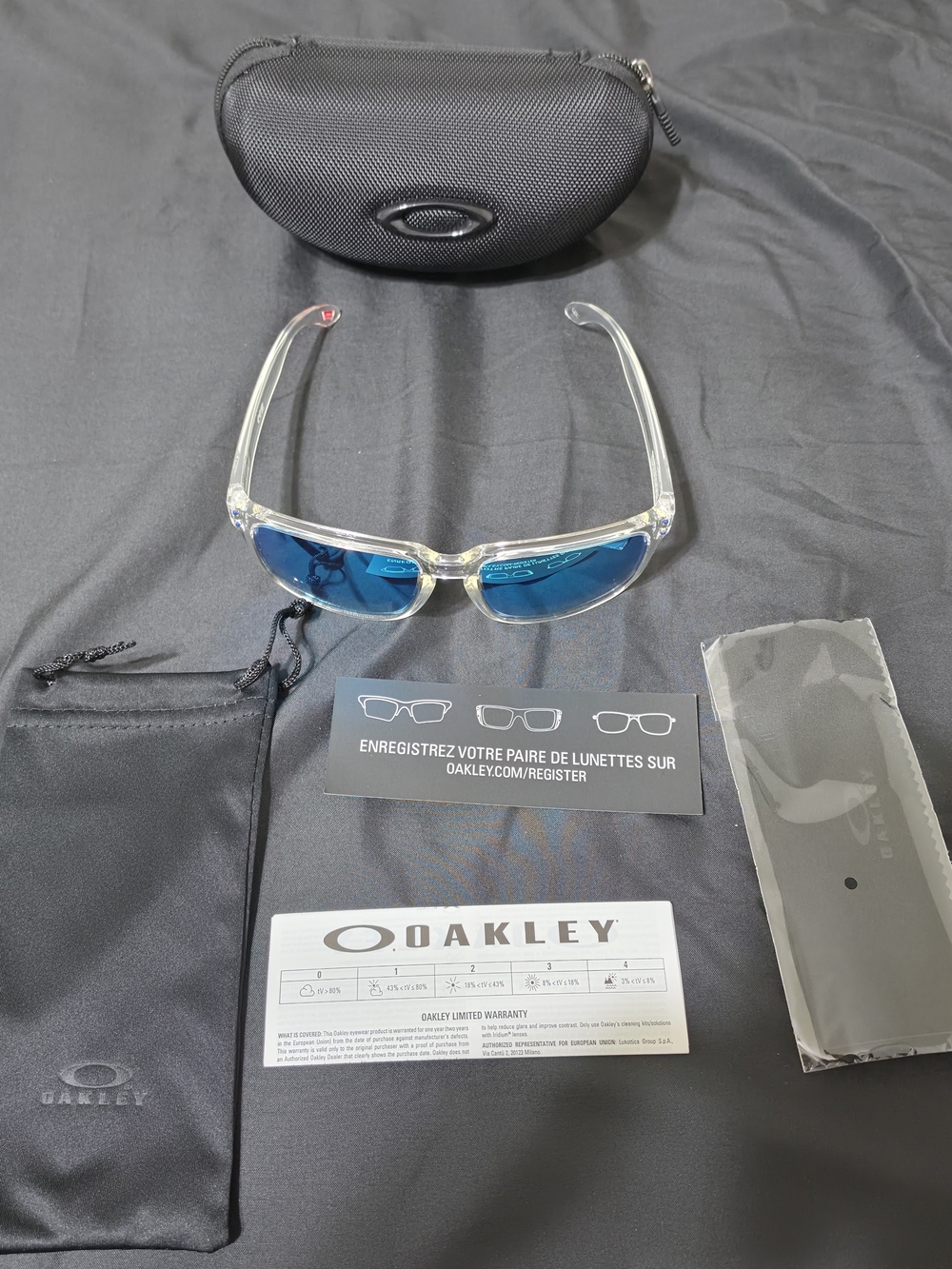 Oakley Clear Frame Blue Lens Sunglasses